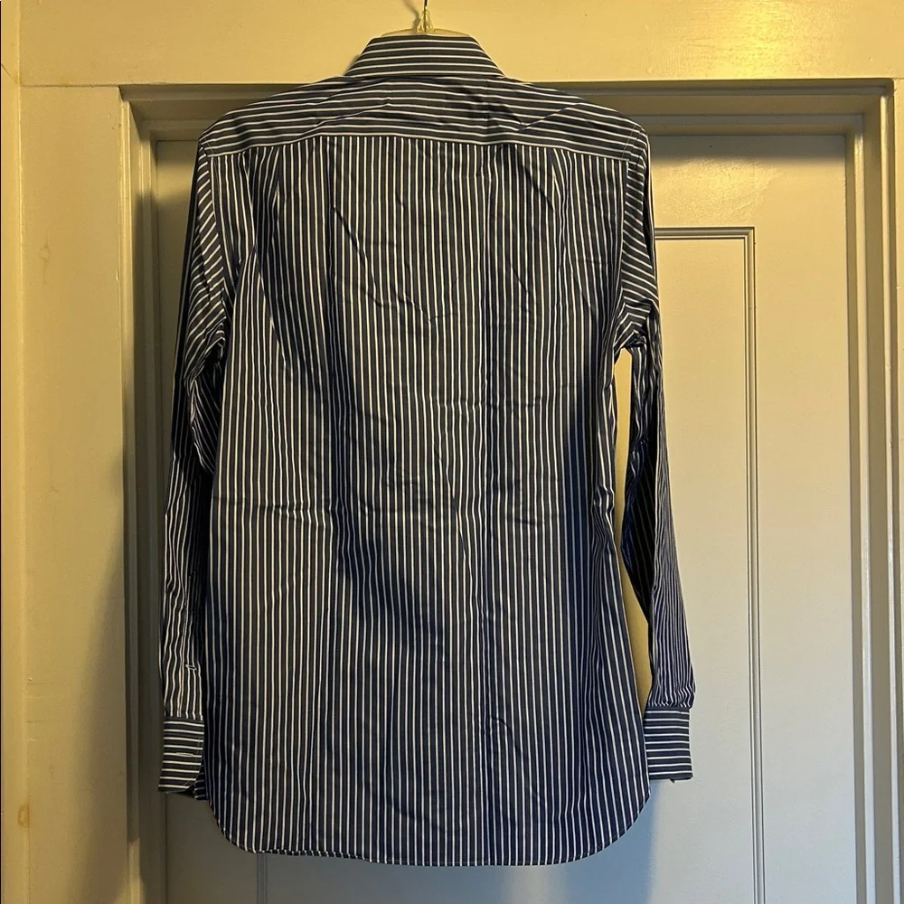 Thompson Shirtings for J. Crew Navy/White Striped Men’s Dress Shirt: Size Small